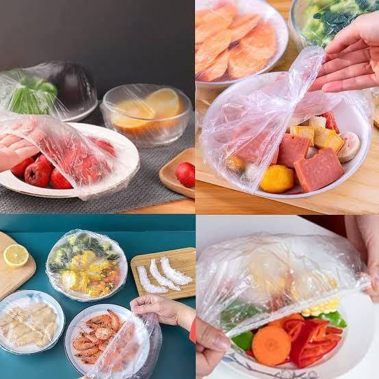 200-𝙋𝙘𝙨 Disposable Food Cover Plastic Wrap Elastic Food 
